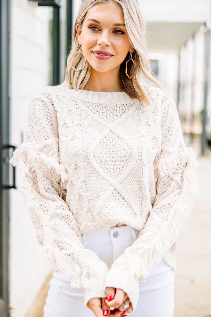 All Or Nothing Cream White Fringe Sweater | The Mint Julep Boutique