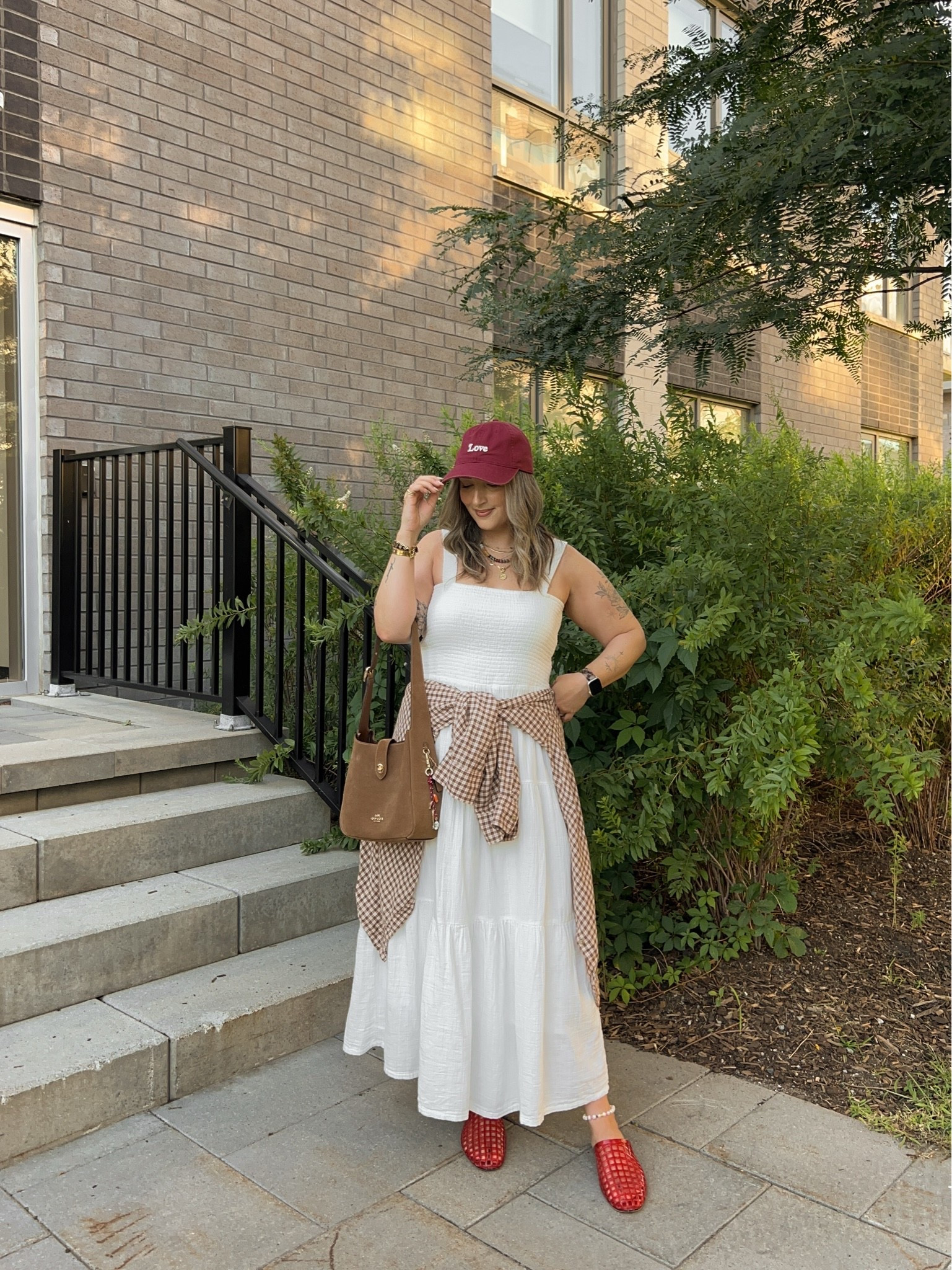 Fall transition outfit! Wearing L in the white maxi dress, could have done M. Plaid flannel shirt is old, linked similar. I’m a 9.5-10 shoe and wear a 10 in the jelly shoes, Canadian link under “similar products”

#LTKfall #LTKsummer #LTKdresses