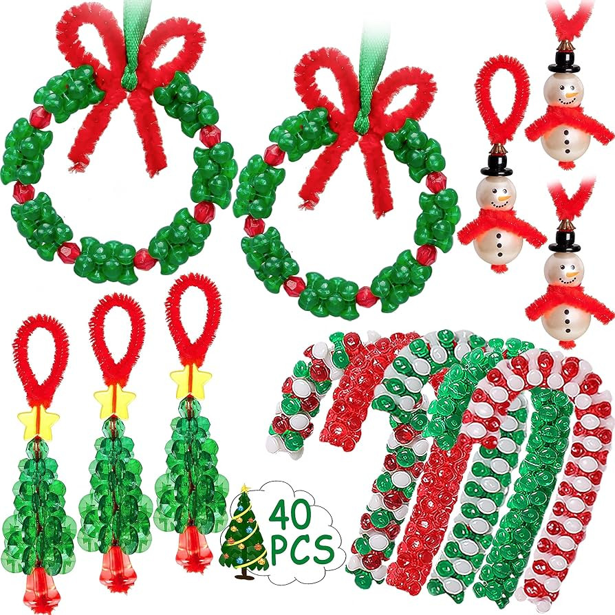 Christmas Crafts for Kids Adults Families, Beaded Ornament Kit to Make Wreath/Candy Cane/Xmas Tre... | Amazon (US)