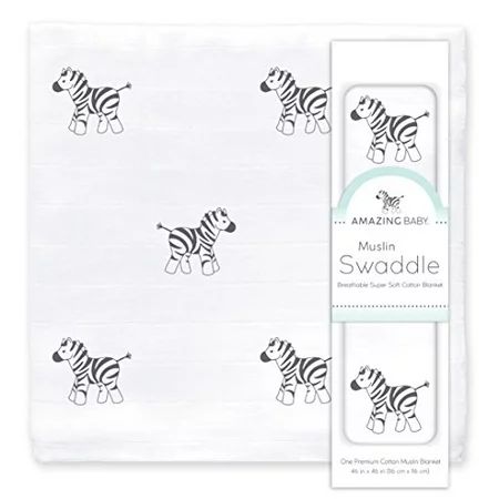 Amazing Baby Muslin Swaddle Blanket, Premium Cotton, Zebra, Black | Walmart (US)
