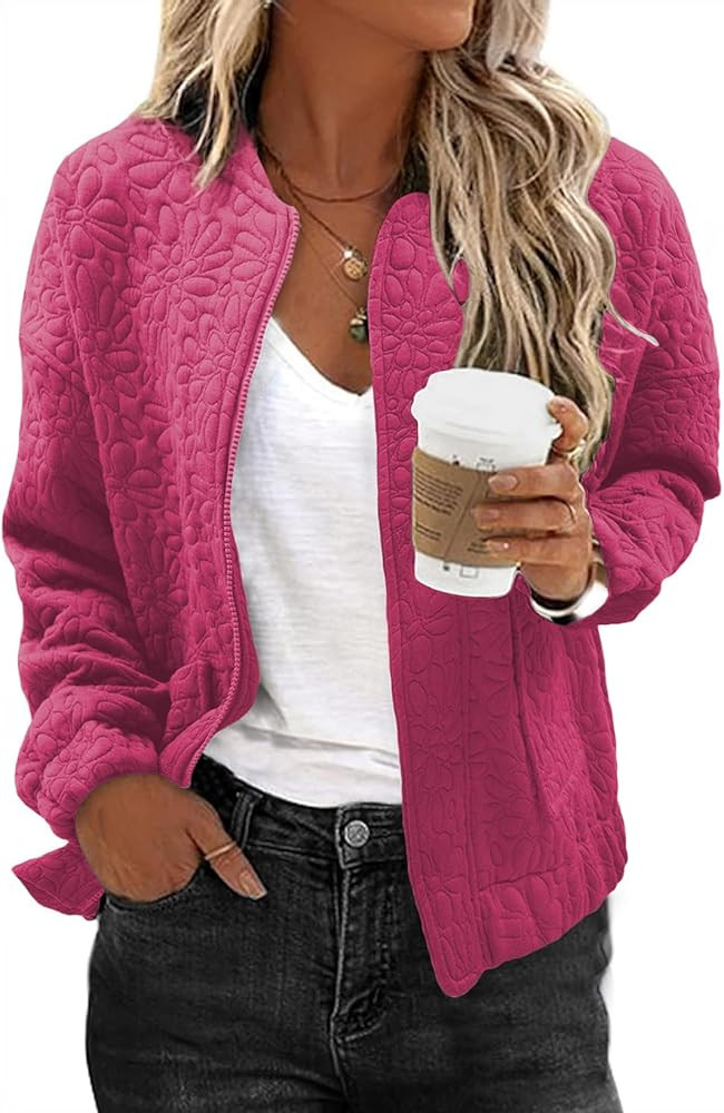 EVALESS Bomber Jackets for Women Spring Fashion 2025 Cute Jacquard Coats Lightweight Zip Up Jacke... | Amazon (US)