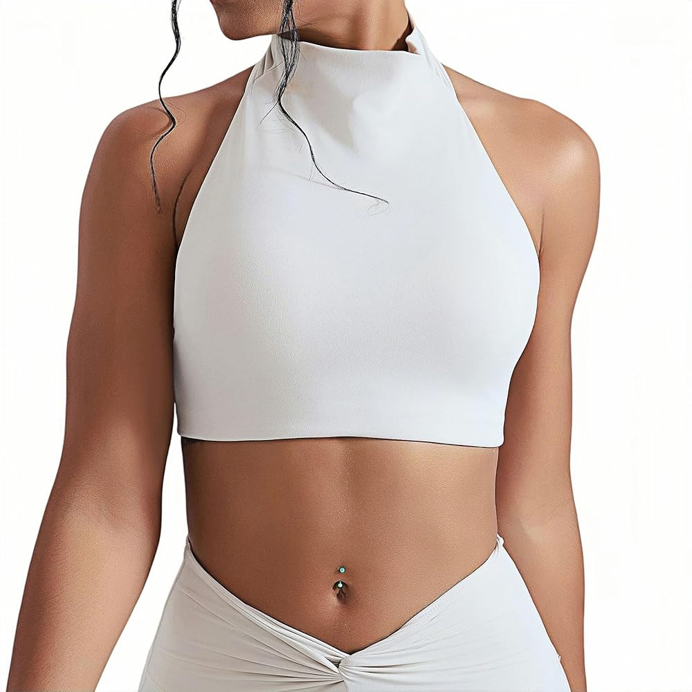 Aozdrion Women's high Neck Backless Sports Bra, Yoga Sports Vest Sleeveless Hanging Neck | Amazon (US)