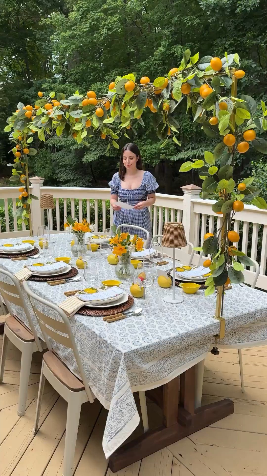 This Italian-inspired tablescape with hanging lemon vines has me completely obsessed — it's so beautiful and such a dreamy setup! I linked everything I used, including the over the table rod, lemon tree branches, raffia cordless lamps, and fly fans!

tablescape idea, lemon decor, al fresco dining, summer entertaining, outdoor hosting, table centerpiece, Amalfi inspired, raffia lamp, over the table rod, hosting inspo

#LTKfoodie #LTKHome