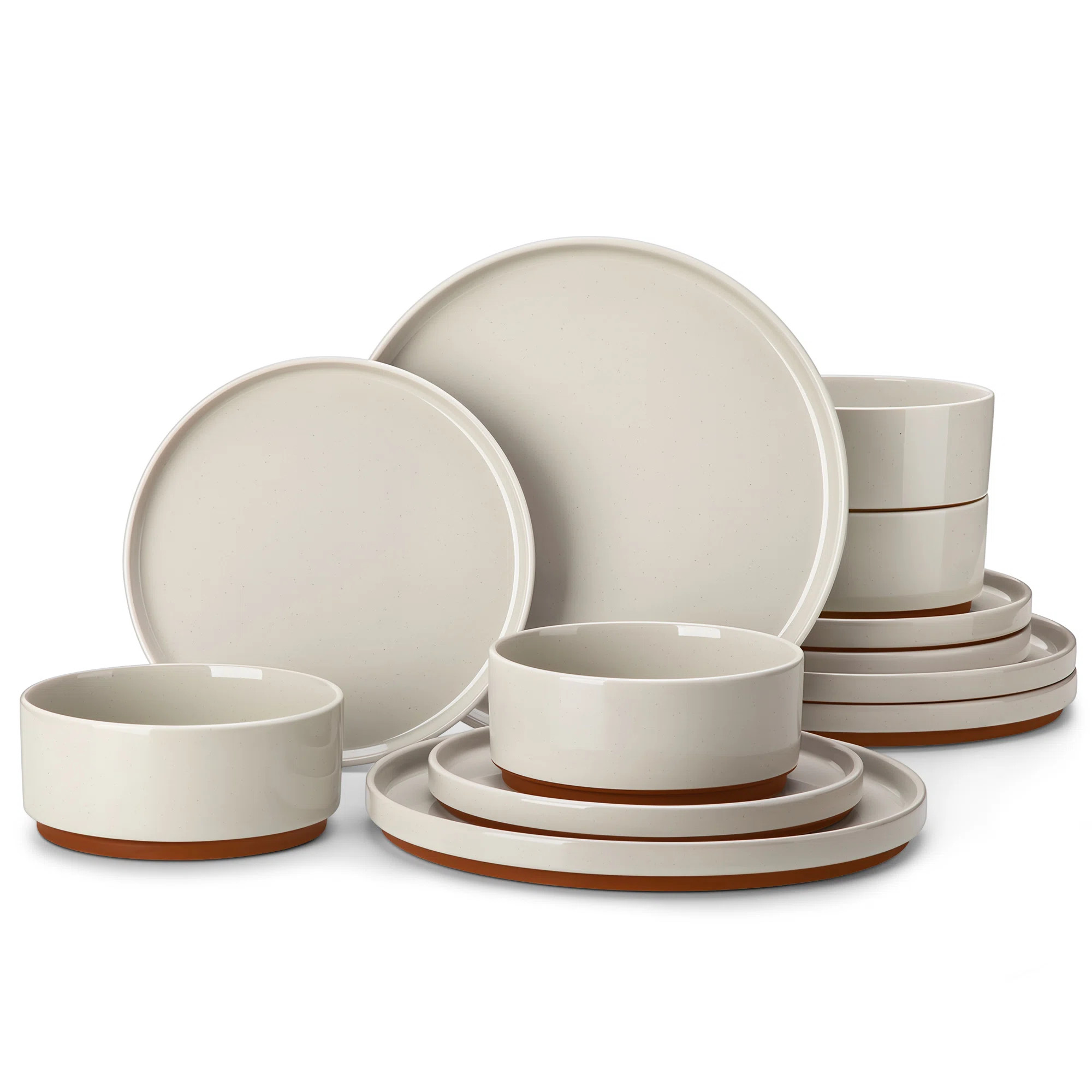 12-Piece Khaki Terracotta Dinnerware Set With Sesame Glaze - Modern Handcrafted Ceramic Plates, B... | Wayfair North America