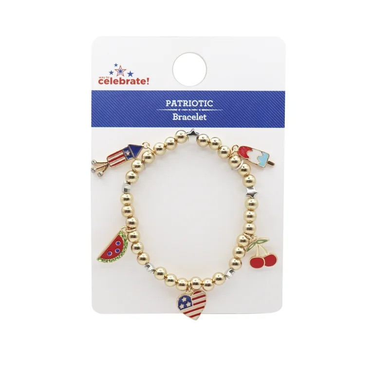 Way to Celebrate Americana Goldtone Beaded Charm Bracelet, 1 Piece | Walmart (US)