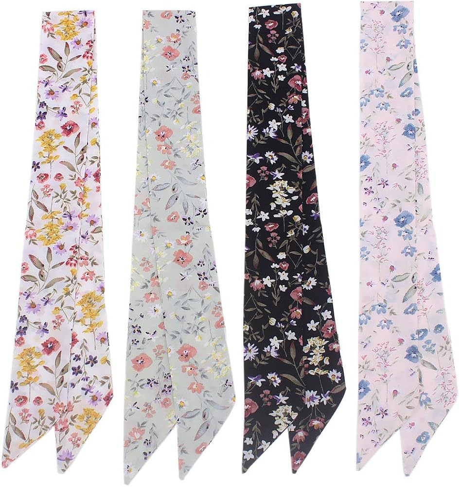 4pcs Morning Glory Design Bag Handbag Handle Ribbon Scarf Hair Head Band Neck Scarf Neckerchief S... | Amazon (US)