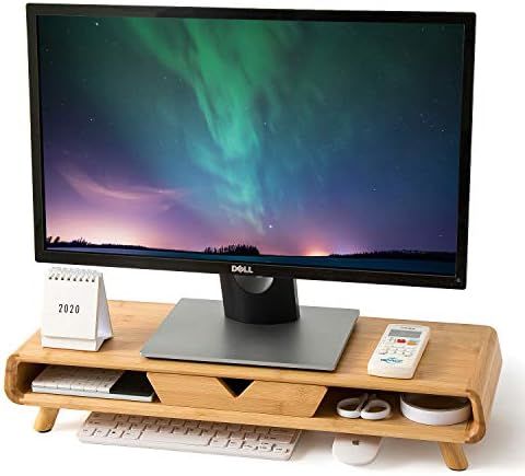 Homerays Bamboo Monitor Stand Riser, No Assembly Required Exquisite Monitor Stand with Drawer, Ergon | Amazon (US)