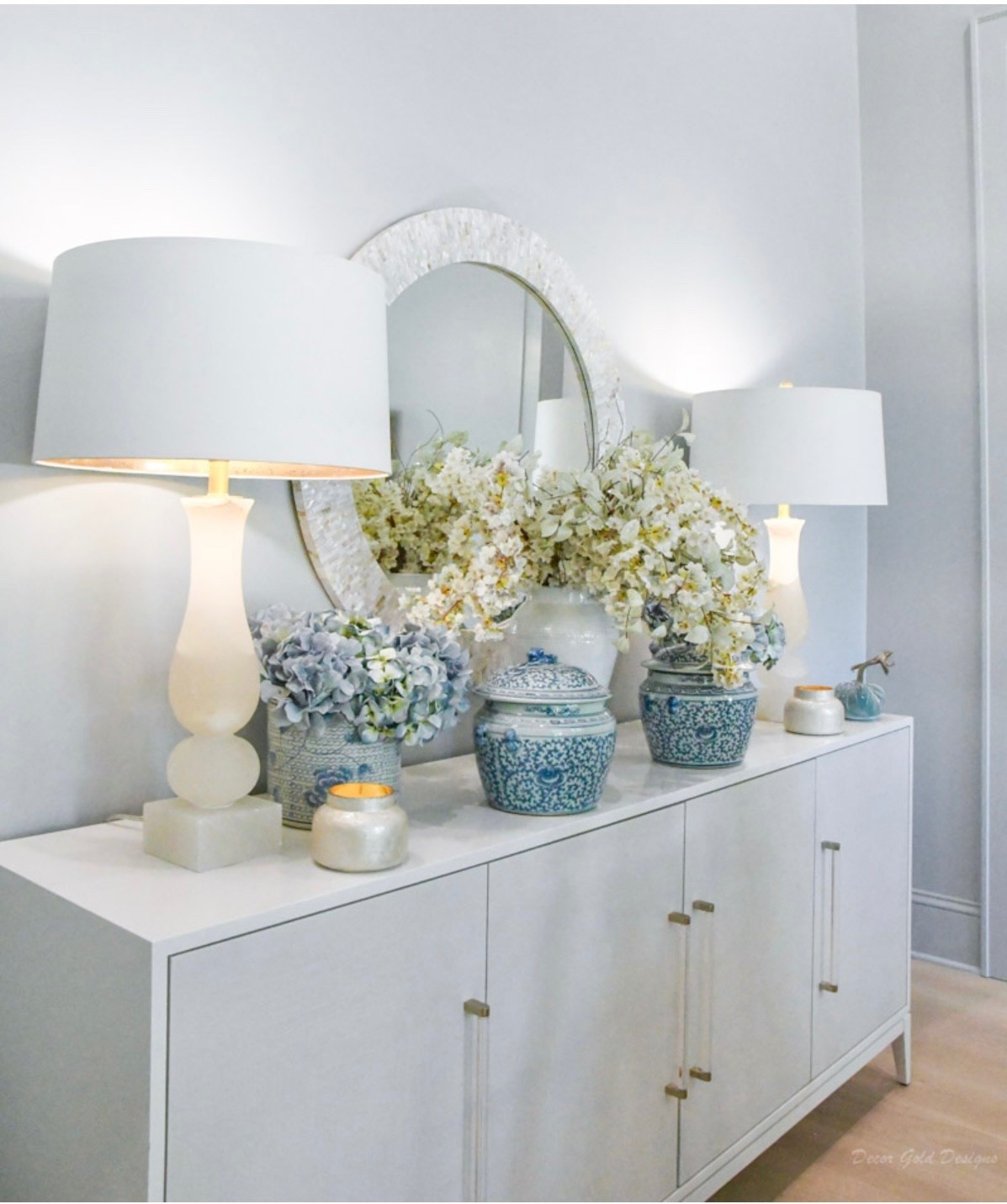 Fall styling with blue and white home accessories 
Console, buffet, lamps
Dining room furniture 

#LTKHome