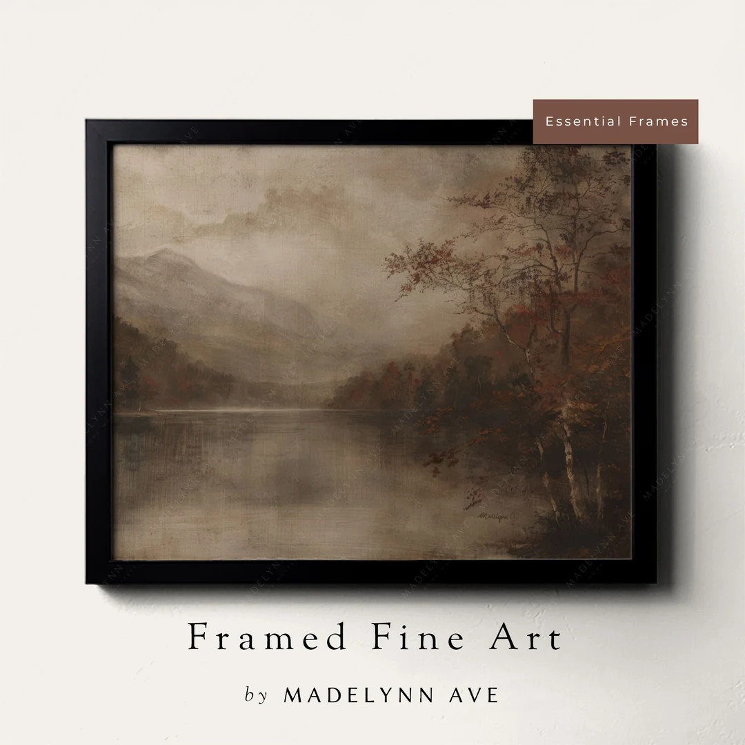 Framed Moody Fall Art Print Lake Landscape, Ready to Hang Vintage Autumn Oil Painting Wall Art, M... | Etsy (US)