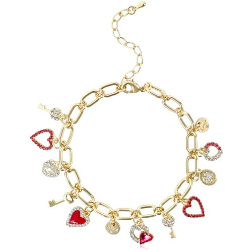 Cute Gold Heart Charm Link Bracelets for Women Gold CZ Love Heart Lock Key Lucky Clover Charm Chain Bracelet Dangle Crystal Pendant Adjustable Party Trendy Y2K Jewelry Gift for Women | Amazon (US)