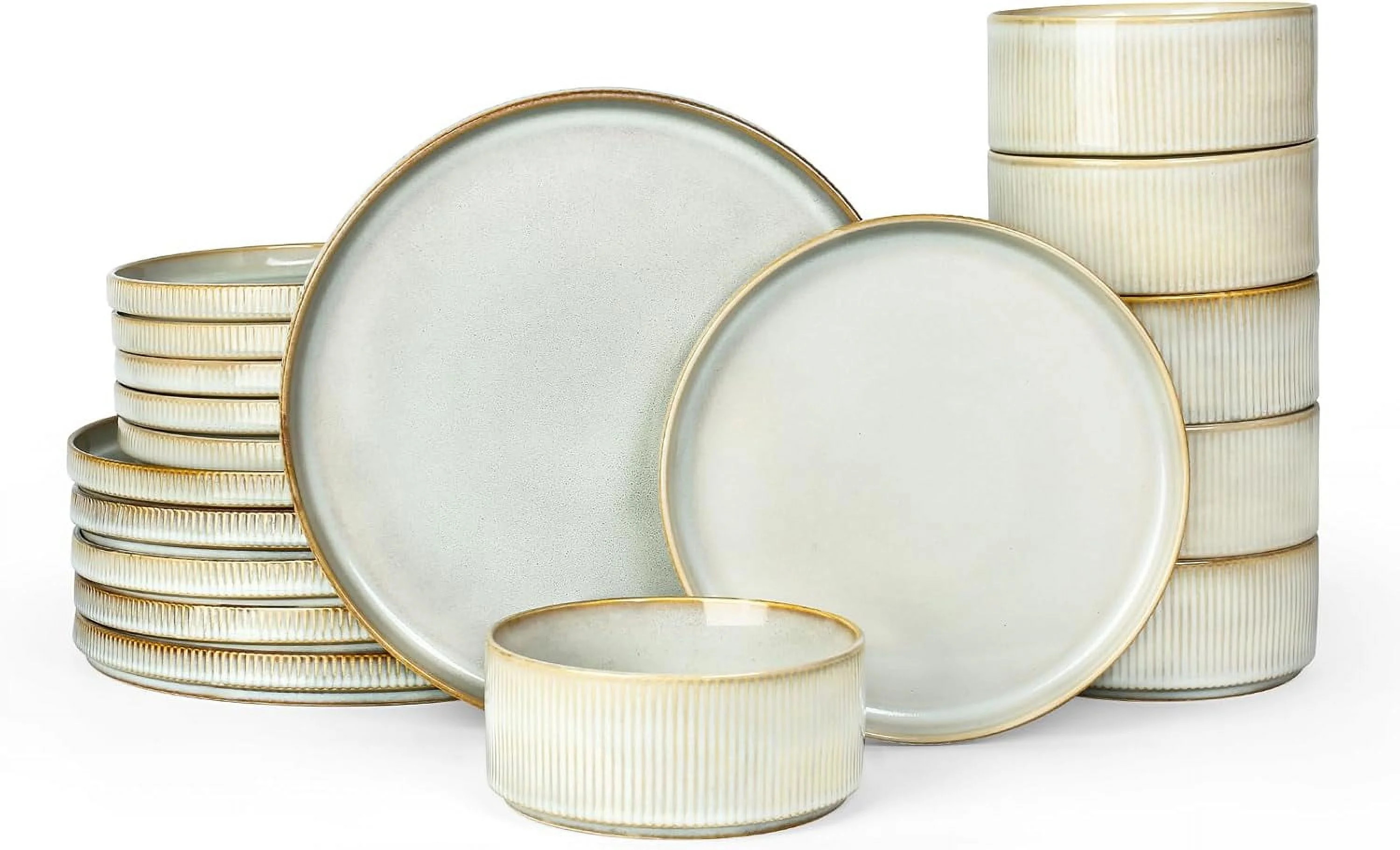 Star Plates and Bowls Sets, Modern Stoneware Dinnerware Sets for 6, 18-Piece Kitchen Dish Sets - Chip and Scratch Resistant, Microwave and Dishwasher Safe Tableware Set, Cappuccino White | Walmart (US)