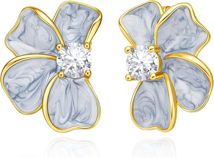 Cicy Bell Flower Earrings for Women 14k Gold Plated Boho Petal Statement Stud Earrings Trendy Jew... | Amazon (US)