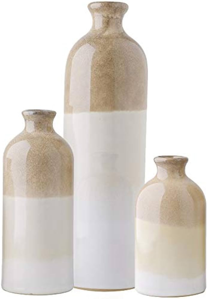 TERESA'S COLLECTIONS Large Modern Farmhouse Ceramic Vase, Home Décor Accents, Rustic Beige White... | Amazon (US)