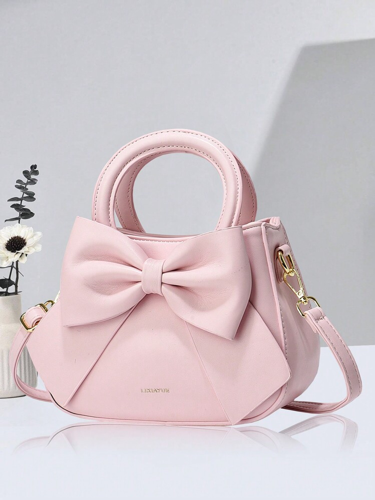 PLANEE Solid Color Women's Tote Bag, Elegant Bow Detail Handbag, Classic Shoulder Bag, Suitable For Students, Teachers, Office Ladies, Adjustable Shoulder Strap - Exudes Elegance, Bow Purse For Women Valentines, Best Mothers Day Gifts Ever | SHEIN