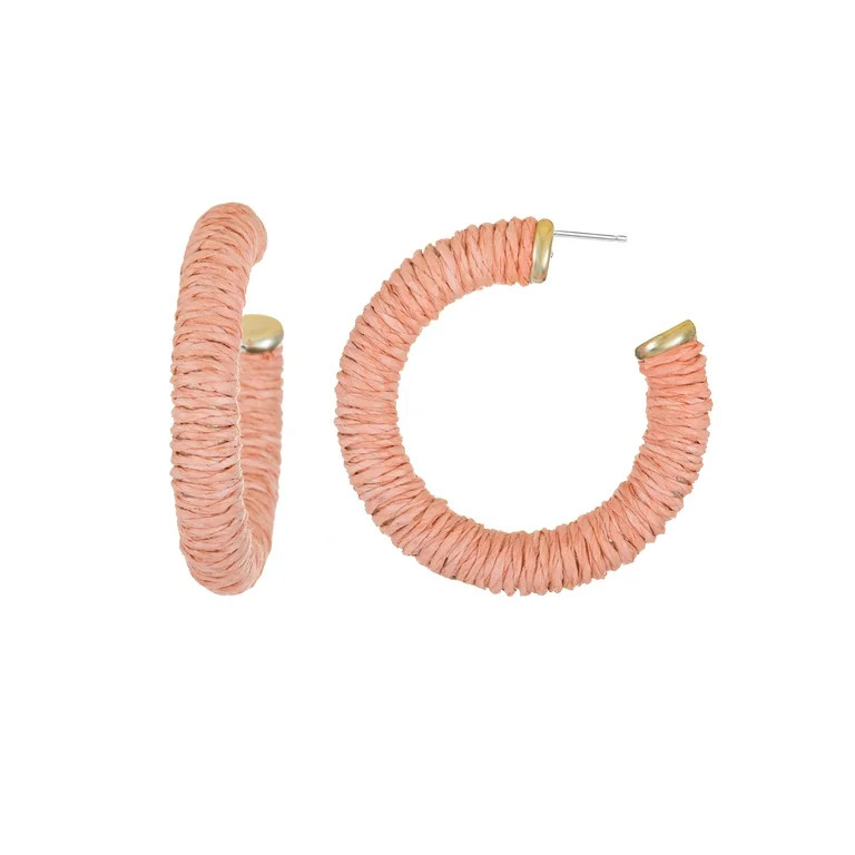 Time and Tru Wrapped Hoop Earrings, Pink, 1 Pair | Walmart (US)