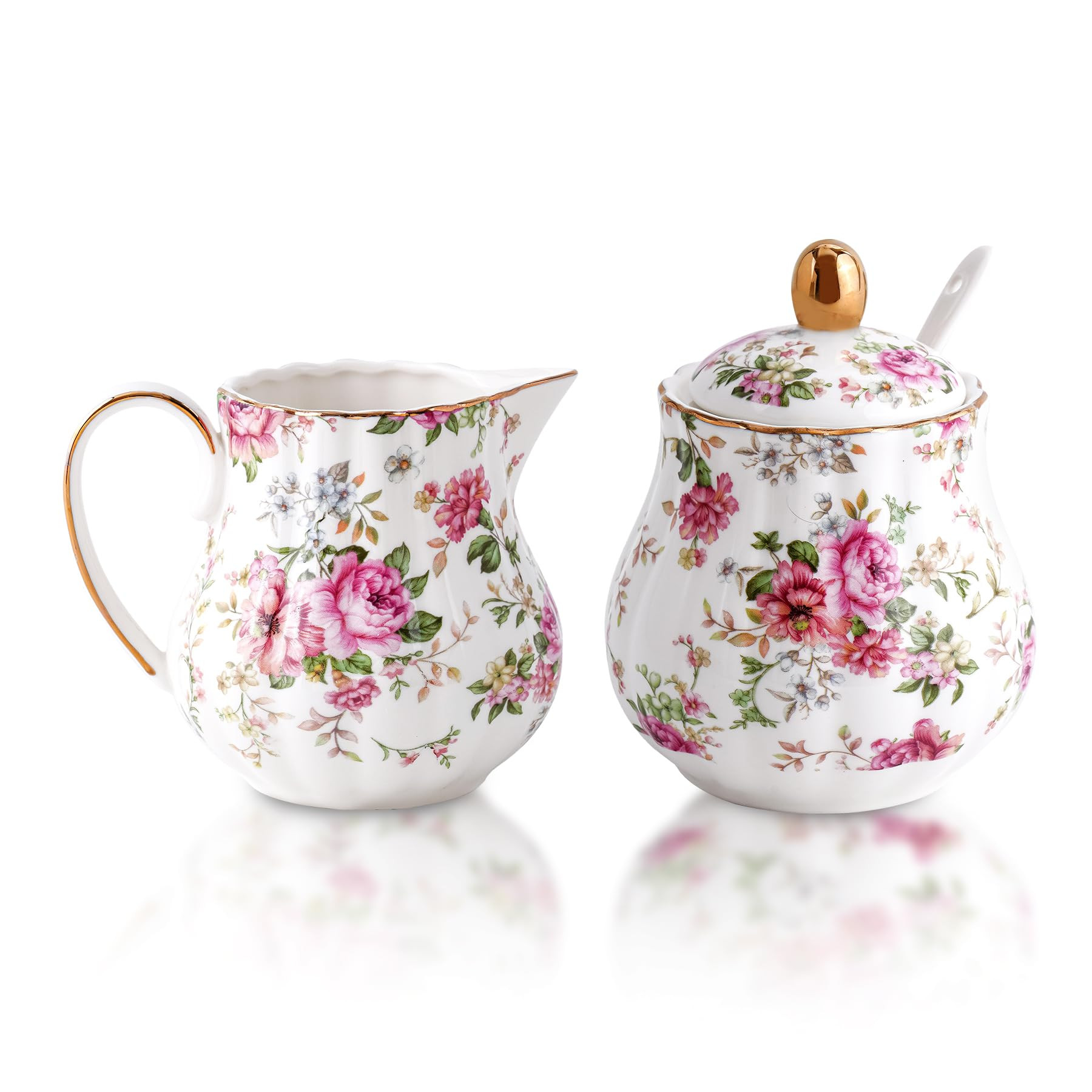 Ceramic Sugar and Creamer Set, 3 Piece Set with Cream Pitcher, Sugar Bowl, Sugar Set with Lid and... | Amazon (US)