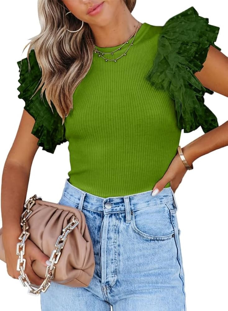 SHEWIN Womens Tops Casual Short Sleeve Shirts Crewneck Tshirts Shirts Spring Tops for Women 2025 | Amazon (US)
