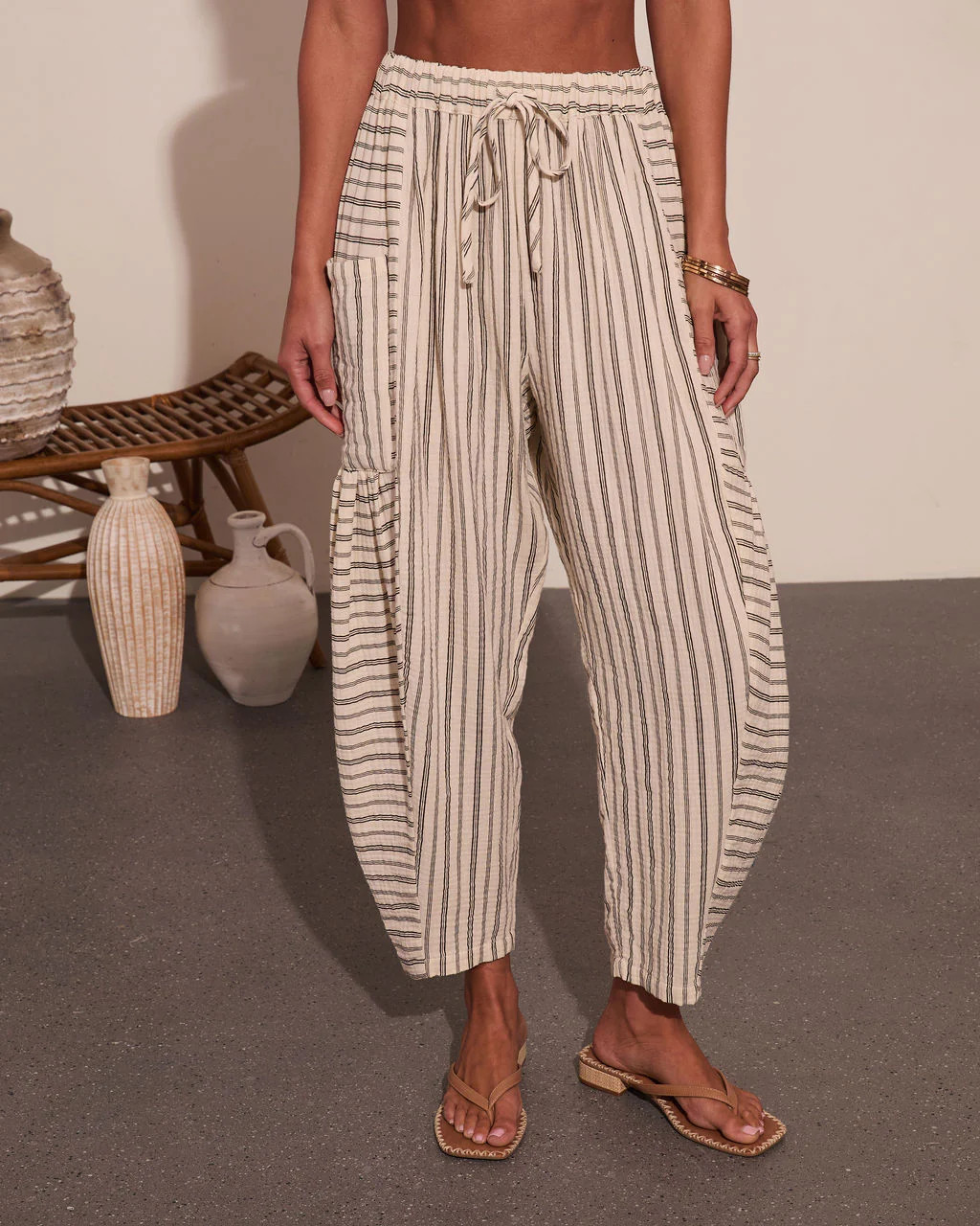 Yacht Day Striped Drawstring Cotton Wide Leg Pants | VICI