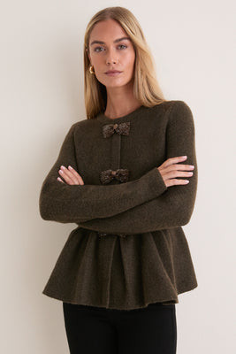 Olive Embellished Bow Scottie Cardigan | Tuckernuck (US)