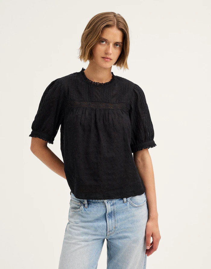 Embroidered Pintuck Crewneck Top | Madewell