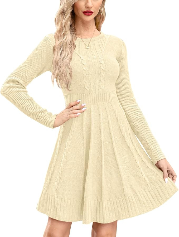 Maisolly Women's Knitted Crewneck Fit and Flare Sweater Dress | Amazon (CA)