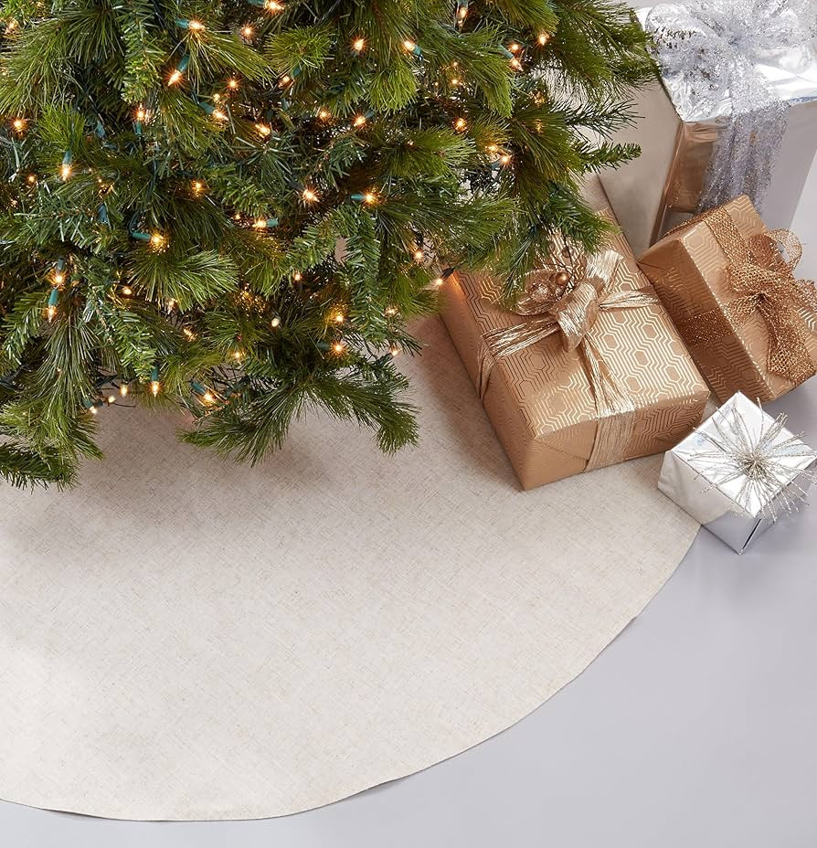 SARO LIFESTYLE Linen Christmas Tree Skirt – Toscana Collection – Natural Solid Edge – Class... | Amazon (US)
