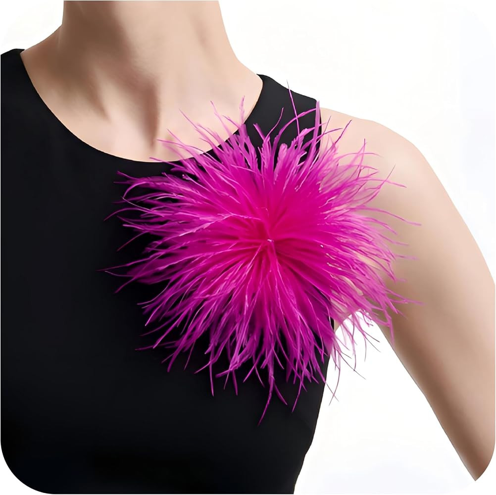 190mm Ostrich Feather Brooch Pin for Women Men Fluffy Large Feather Corsage Hair Clip Lapel Pin W... | Amazon (US)
