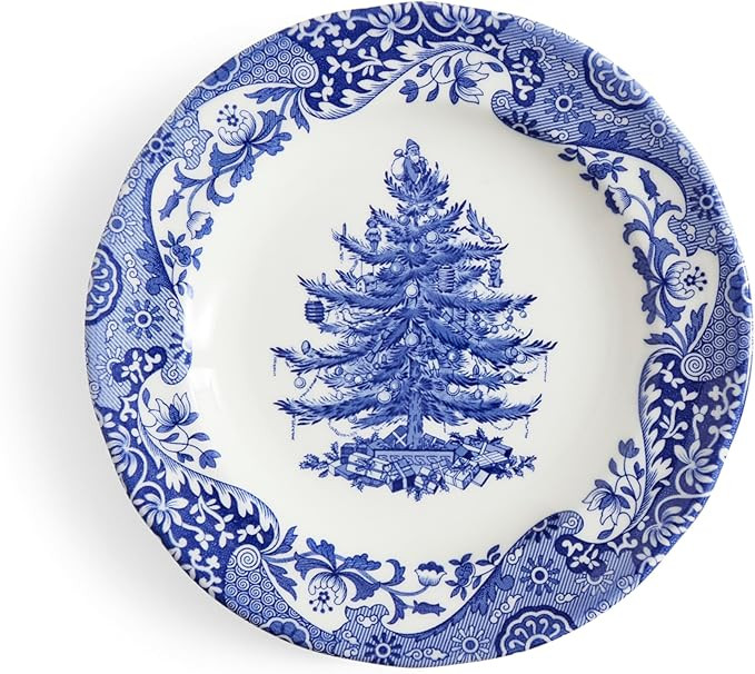 Spode Blue Italian 8" Christmas Plate - Earthenware Celebration Platter with Tree Motif - Microwa... | Amazon (US)
