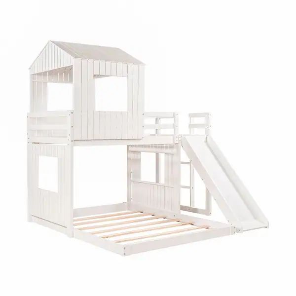 Twin Over Full Loft Bed with Ladder, Slide and Guardrails - Overstock - 35374423 | Bed Bath & Beyond