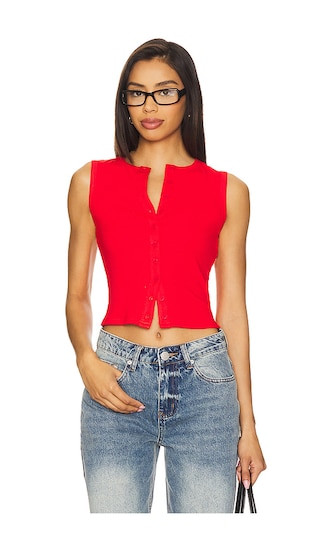 Cassie Button Front Top in Red | Revolve Clothing (Global)