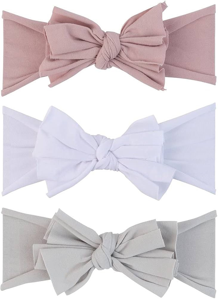 Ely's & Co. Bow Headband Set for Baby Girl 0-12 Months (Mauve Lavender, Grey & White, 3 Pack) | Amazon (US)