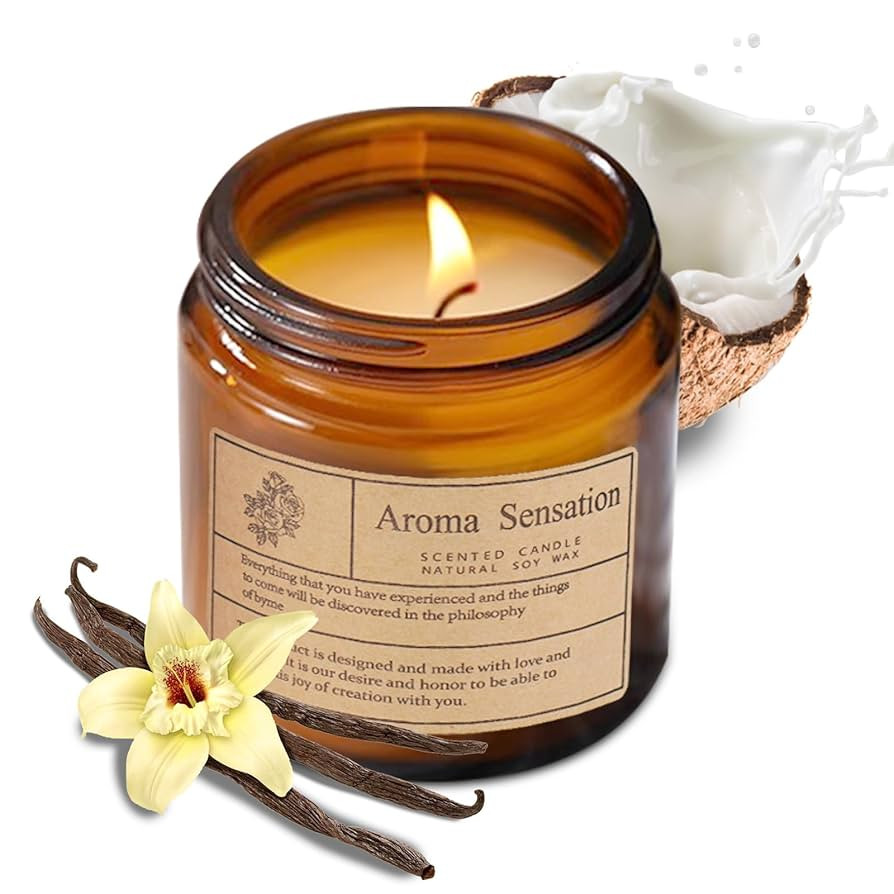 Organic Coconut Vanilla Candles - Non Toxic Soy Candles for Home, Stress Relief & Meditation (7oz... | Amazon (US)