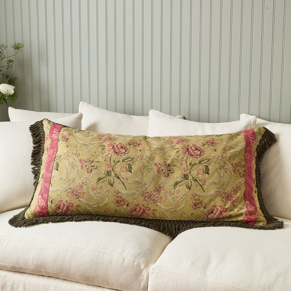 Lucie Jacquard Fringe Lumbar Pillow Cover | GreenRow