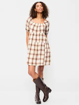 Puff-Sleeve Smocked Mini Swing Dress | Old Navy (US)