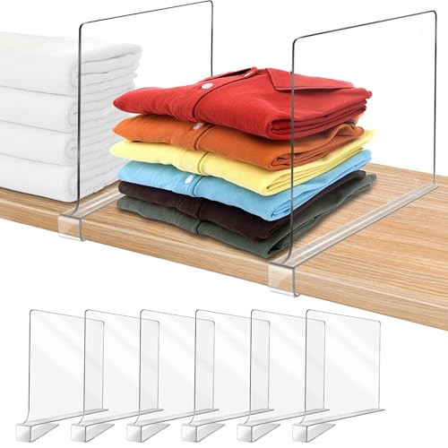 12 Inches [Extra Tall Version] Clear Shelf Dividers for Closet Organization and Storage, 6 Pack Purse Organizer for Closet Acrylic Adjustable Bookshelf for Organization, Perfect for Sweater, Clothes | Amazon (US)