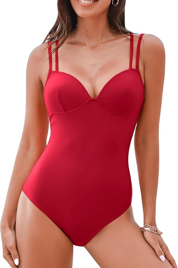 CUPSHE Women's One Piece Swimsuit Bathing Suit Crisscross Back Self Tie Double Adjustable Straps ... | Amazon (US)