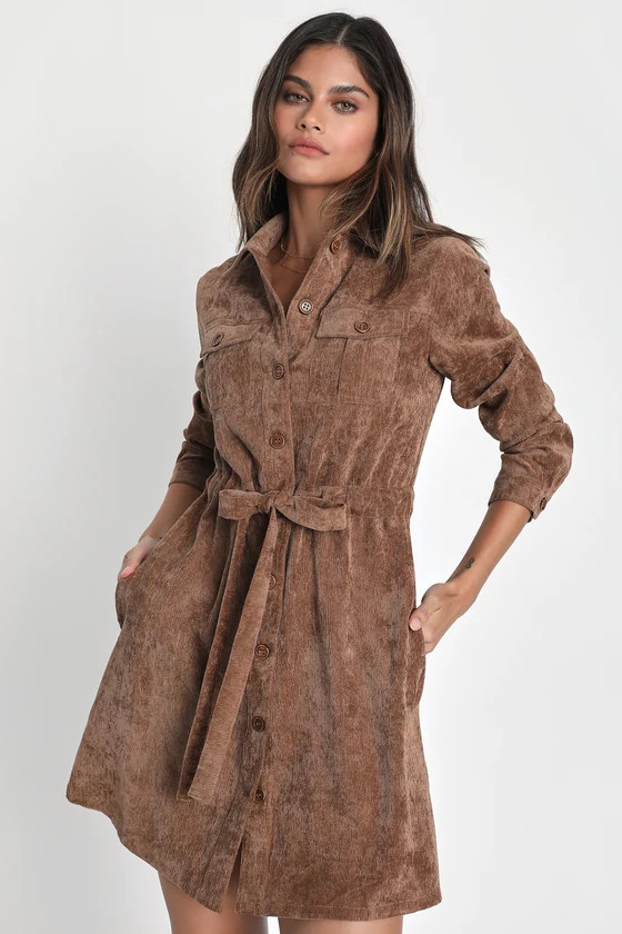 Simple Affection Brown Corduroy Mini Dress With Pockets | Lulus (US)