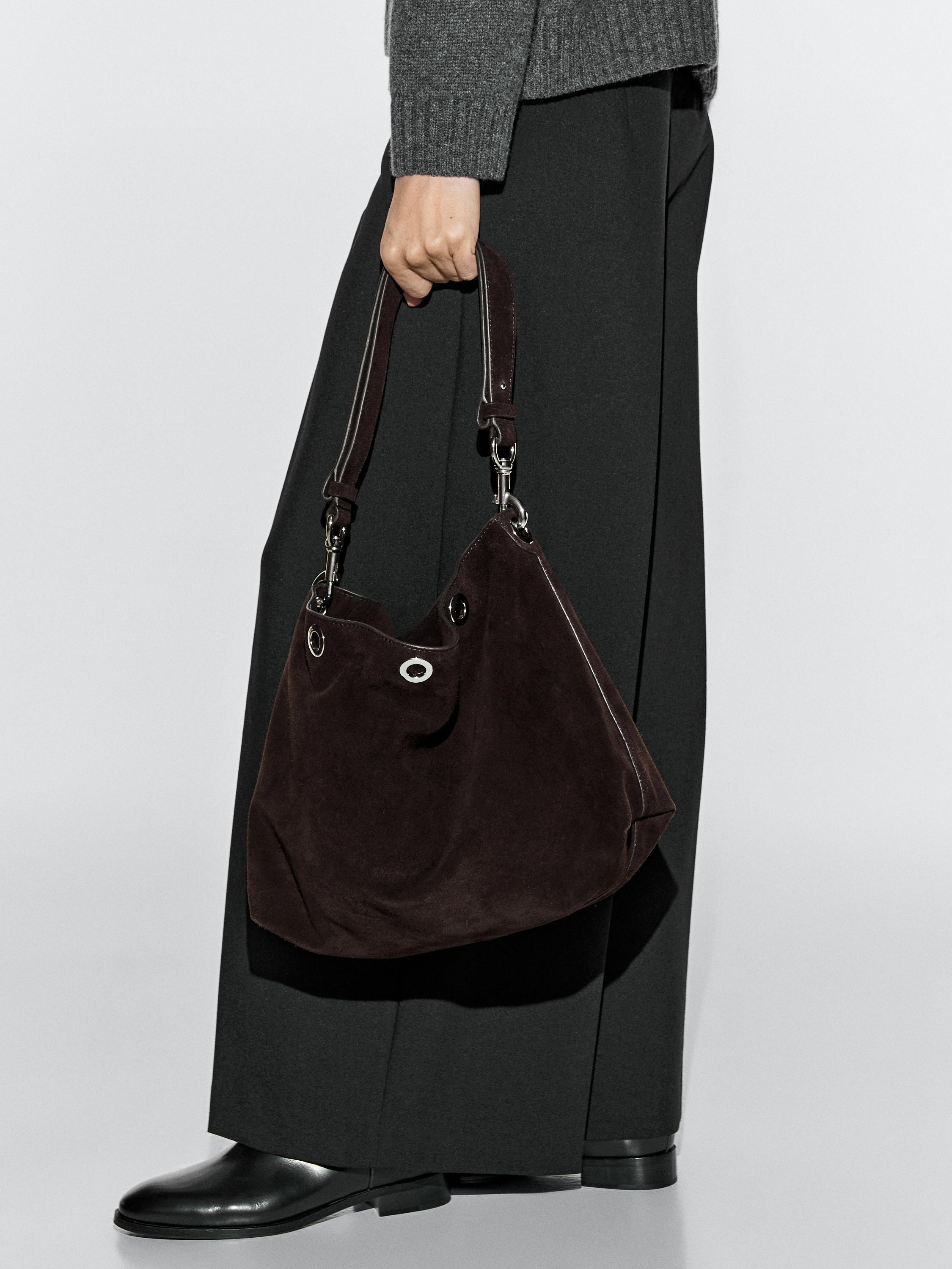 Split suede leather bag with eyelets | Massimo Dutti UK
