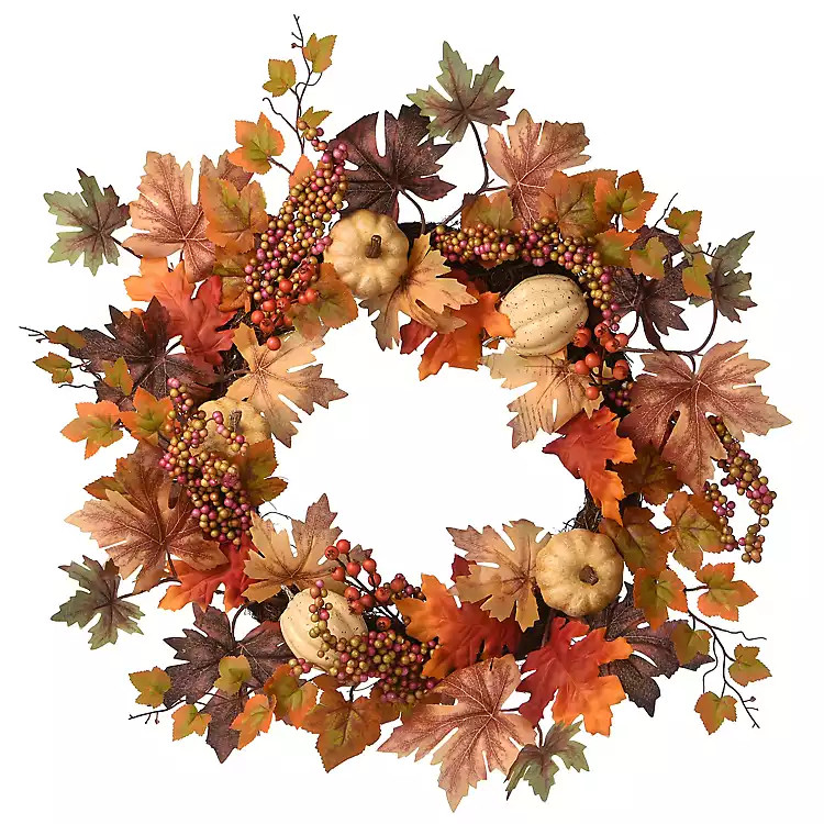 White Pumpkins and Maple Leaves Wreath, 32 in. | Kirkland's Home