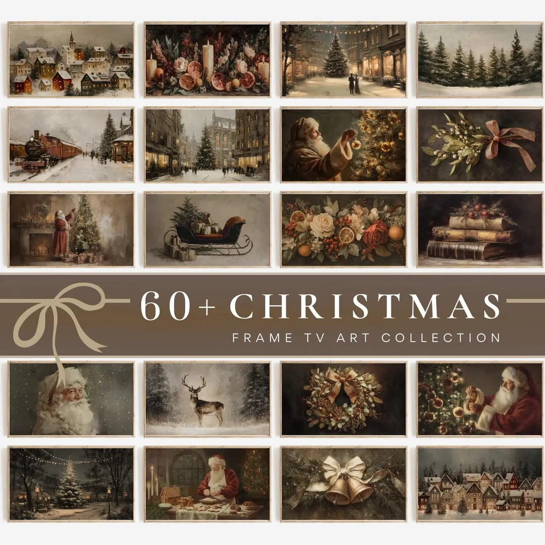 Vintage Christmas Frame TV Art Set: Moody Holiday Digital Download TS90 | Etsy (US)