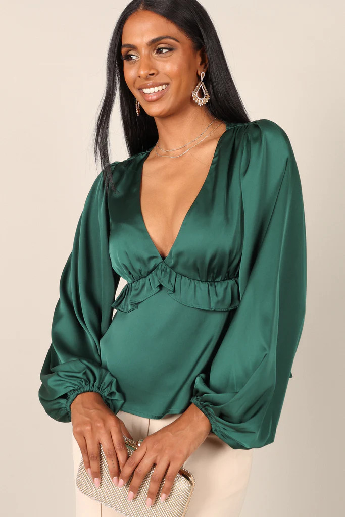 Elizabeth Frill Satin Top - Hunter Green | Petal & Pup (US)