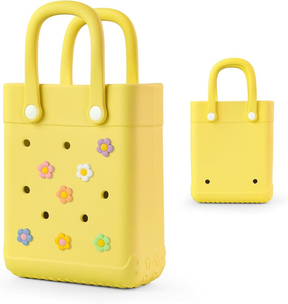 Mini Rubber Tote Bag for Girls & Women, X-Small Waterproof EVA Beach Bag with 7 Cute Charms | Amazon (US)