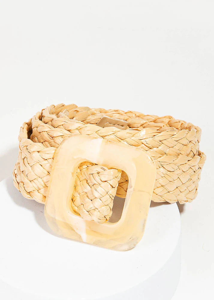 Straw Braided Acetate Buckle Belt | Abbey Glass