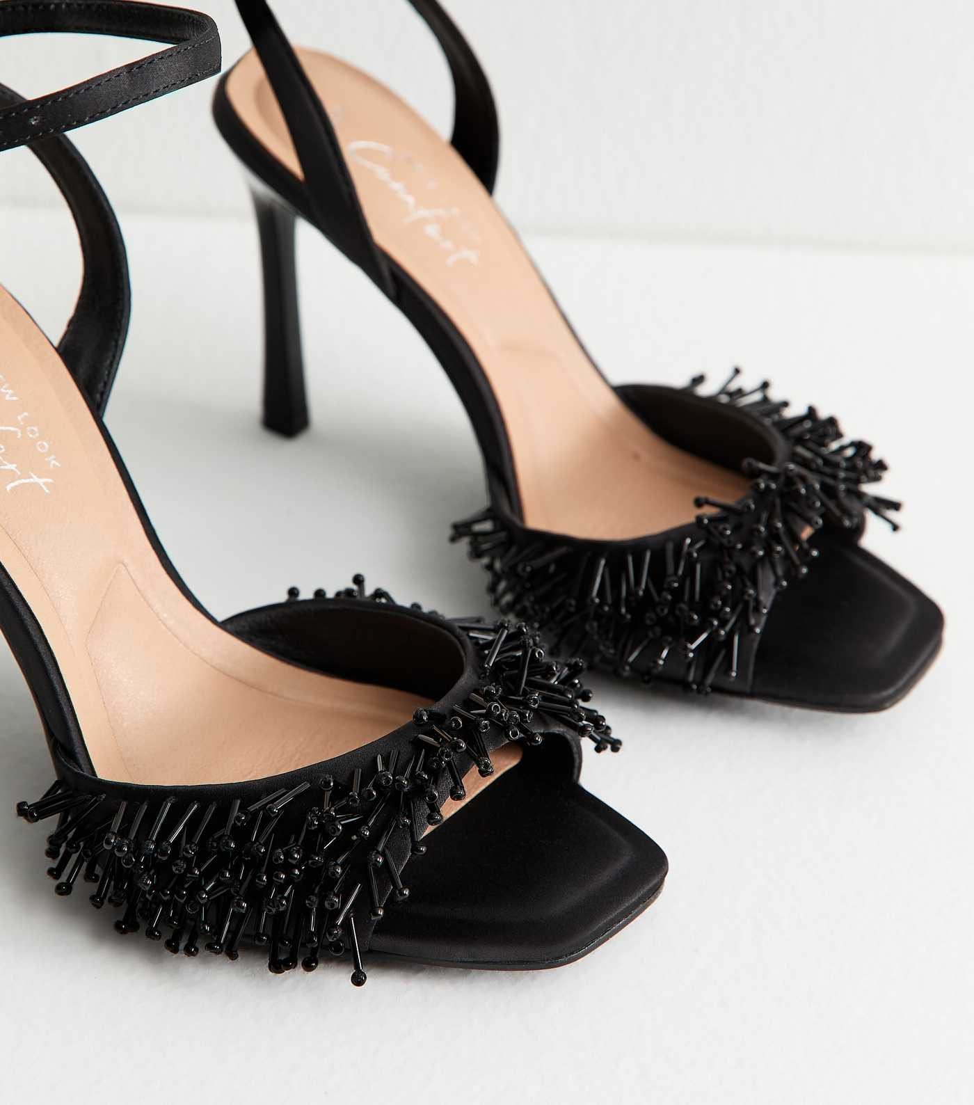 Black Satin Beaded Strap Stiletto Sandals | New Look | New Look (UK)