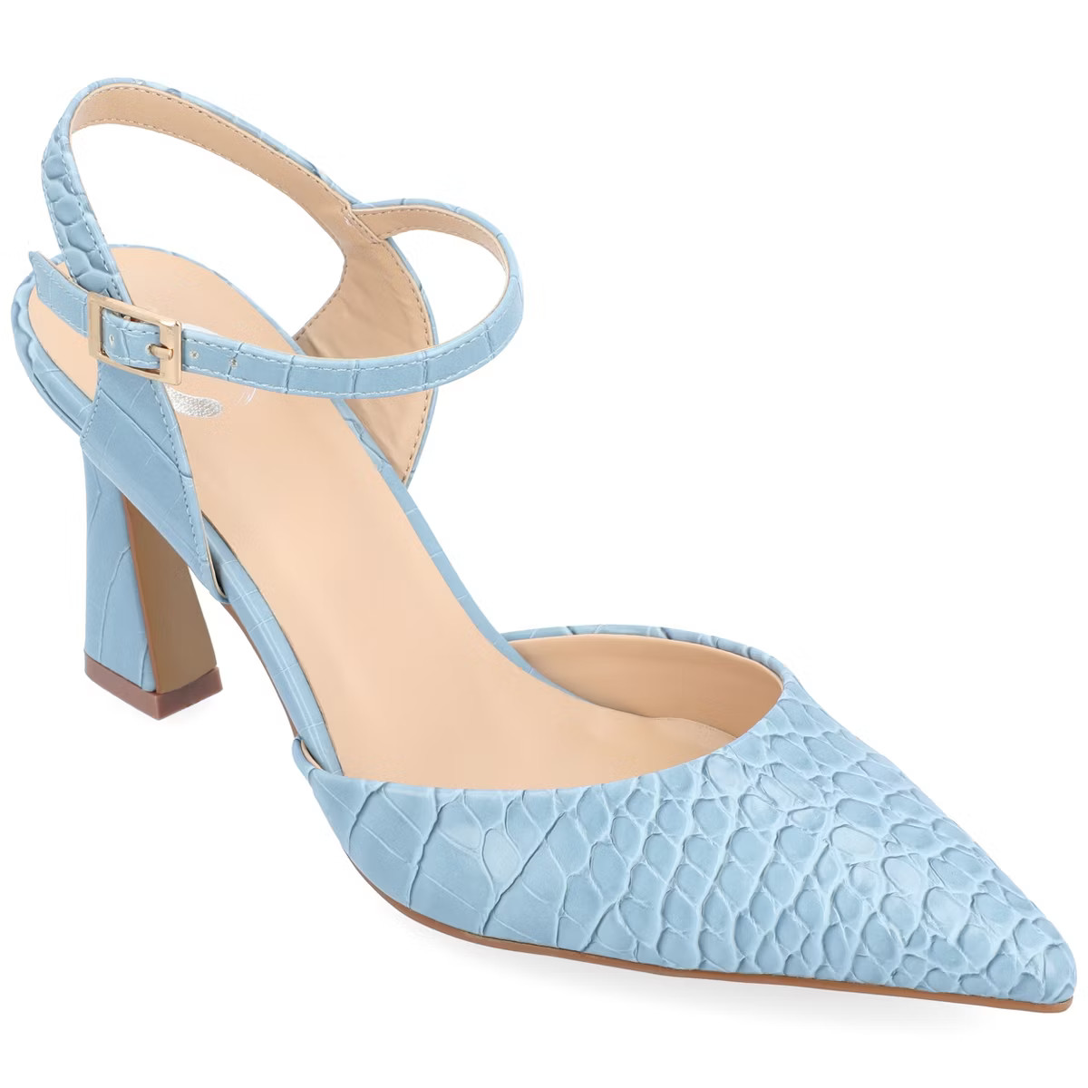 Journee Collection Womens Nixey Croco Texture Buckle Pointed Toe Pumps | Target