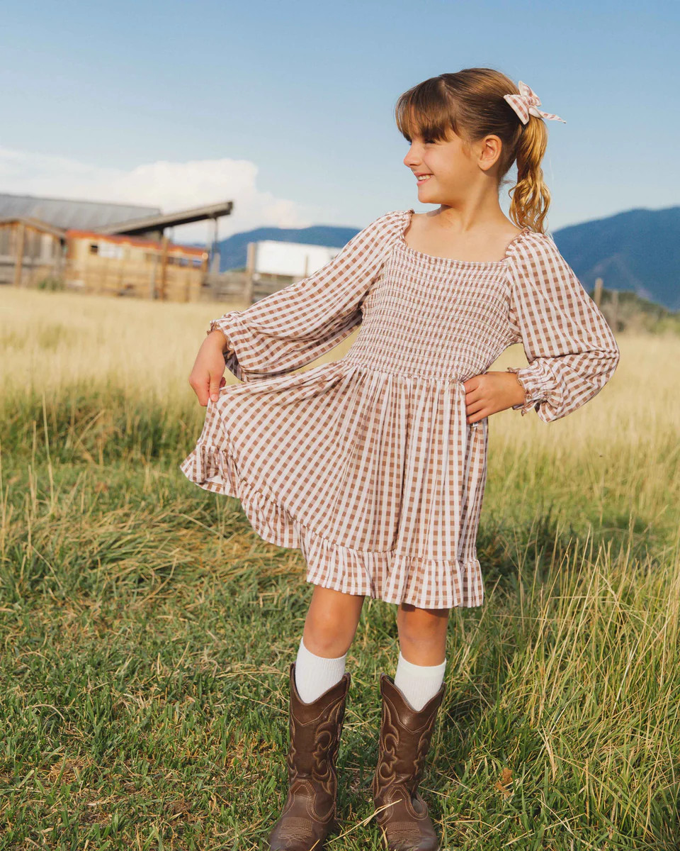 Gingham Style Smocked Balloon Sleeve Dress | Bums & Roses