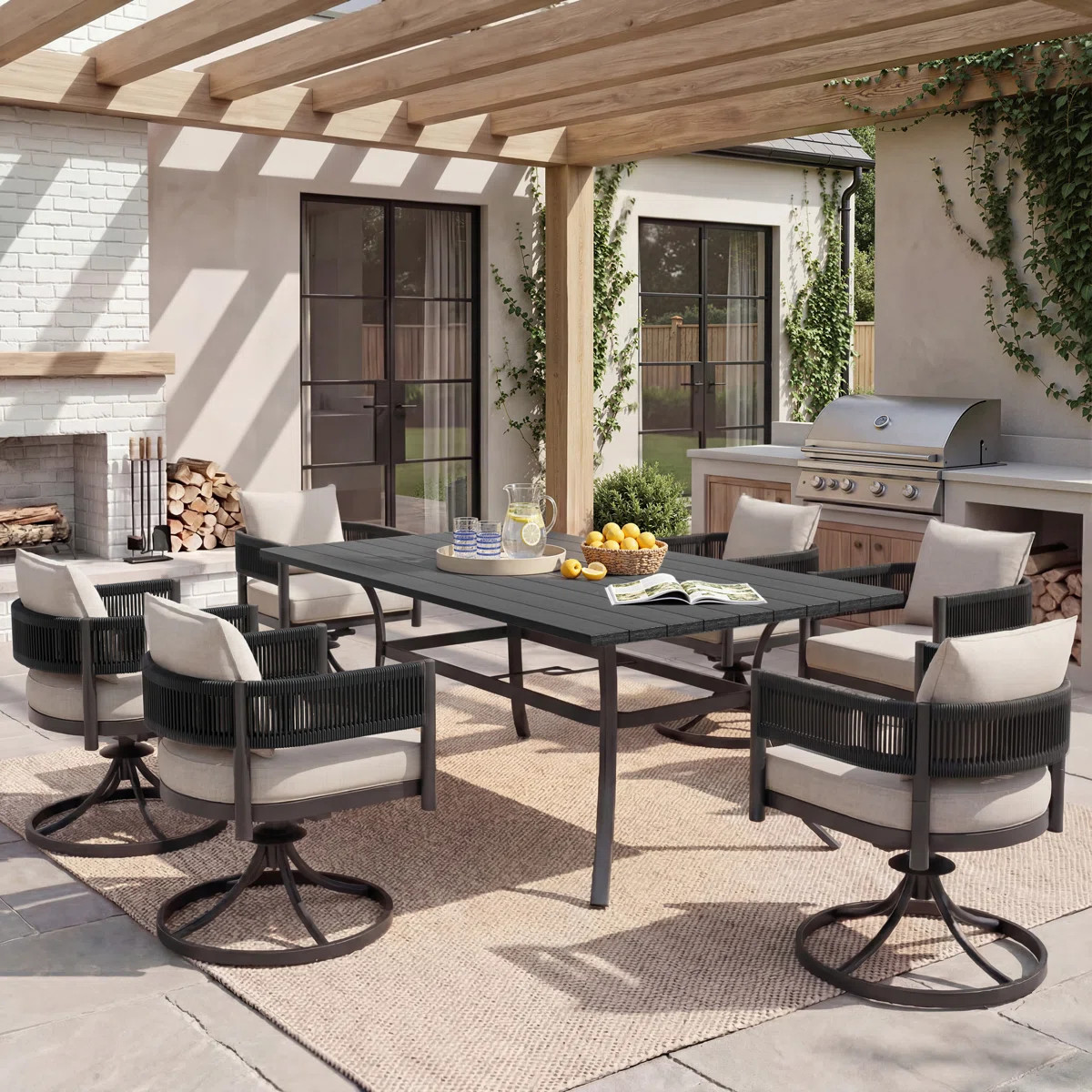 7-Pieces Wicker Steel Dining Sets | Wayfair North America