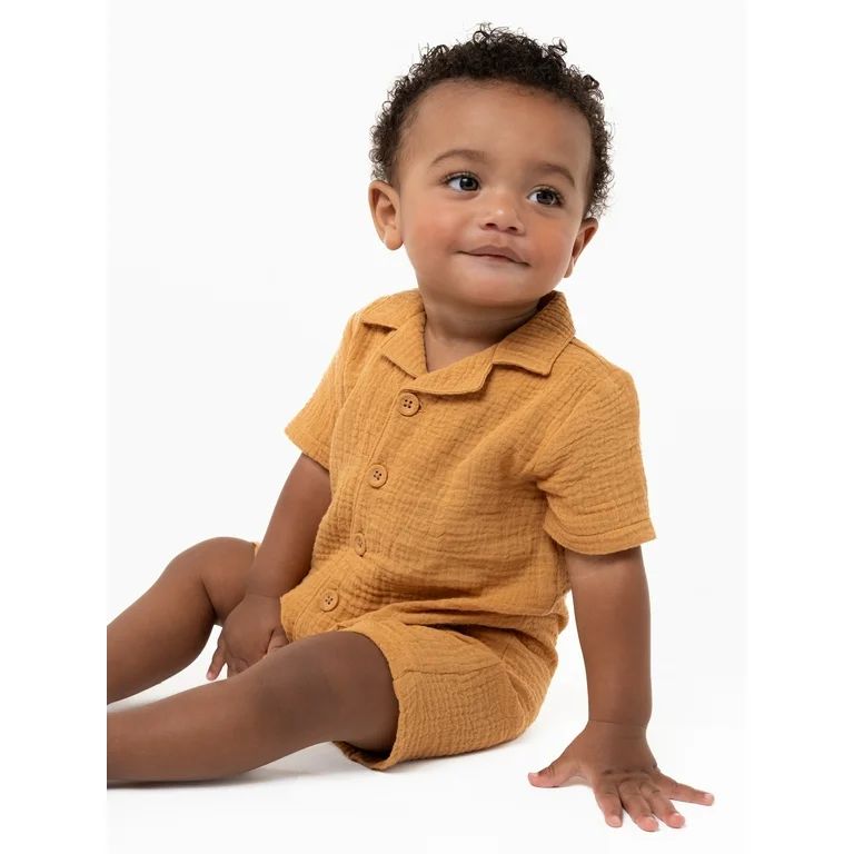 Modern Moments by Gerber Baby Boy Short Sleeve Collared Romper, Sizes 0/3 Months - 24 Months | Walmart (US)