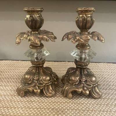 Pair Of 1960's Hollywood Regency Brass Finish Ornate Candle Holder Stick 7” | eBay US