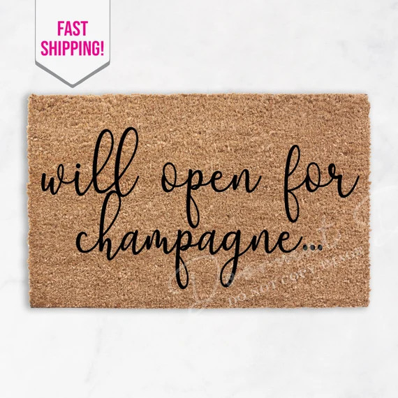 Will Open for Champagne Flocked Coir Doormat Outdoor Welcome | Etsy Canada | Etsy (CAD)